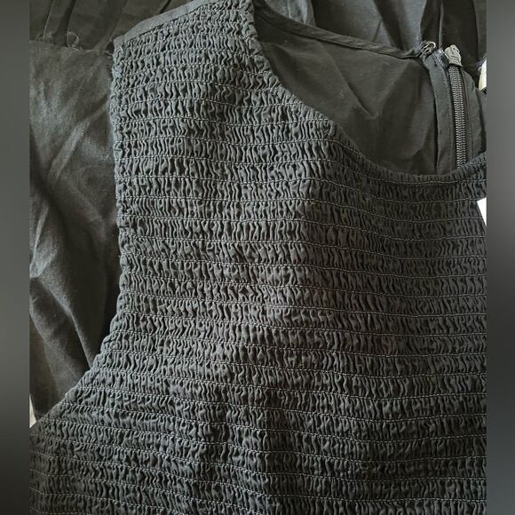 J Crew Factory NWT Smocked Midi Dress Size Petite Small in Black | 100% Cotton - Picture 7 of 9